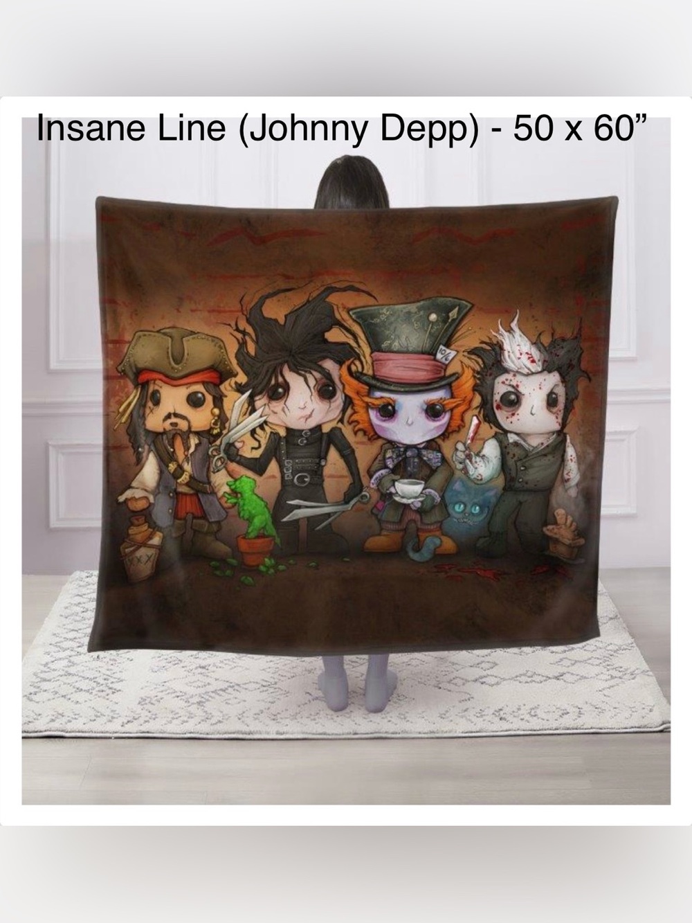 Johnny Depp Characters Throw Blanket 50x60 Fleece Horror NWT